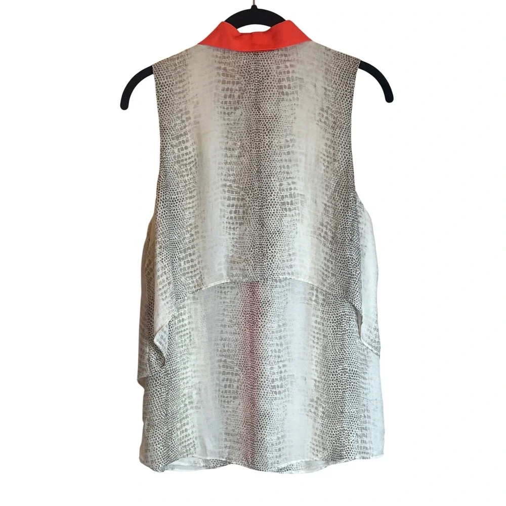 Parker Womens 100% Silk Snakeskin Print Sleeveless Blouse‎ Orange Contrast Small